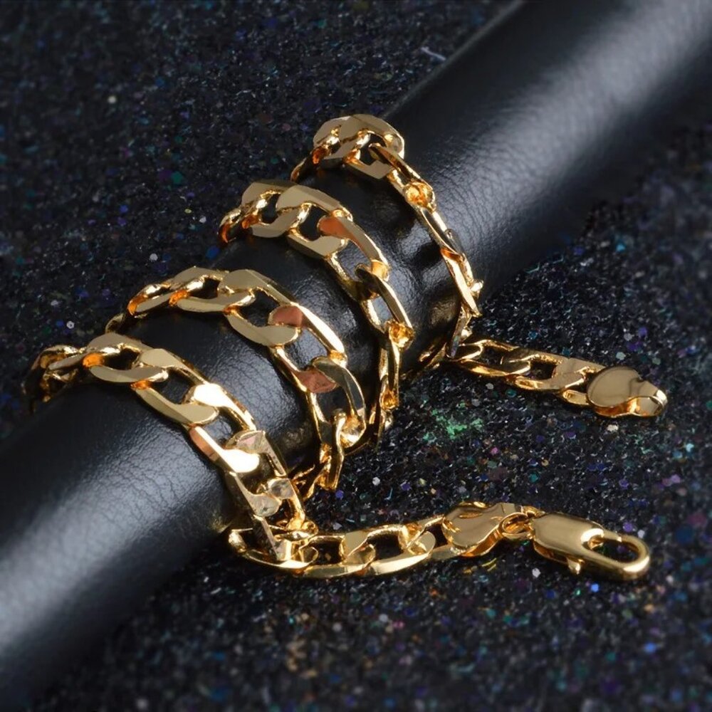 20 Inch 18K Yellow Gold 8mm Wide Open Cuban Necklace and 7.75" Bracelet … - Picture 8 of 9